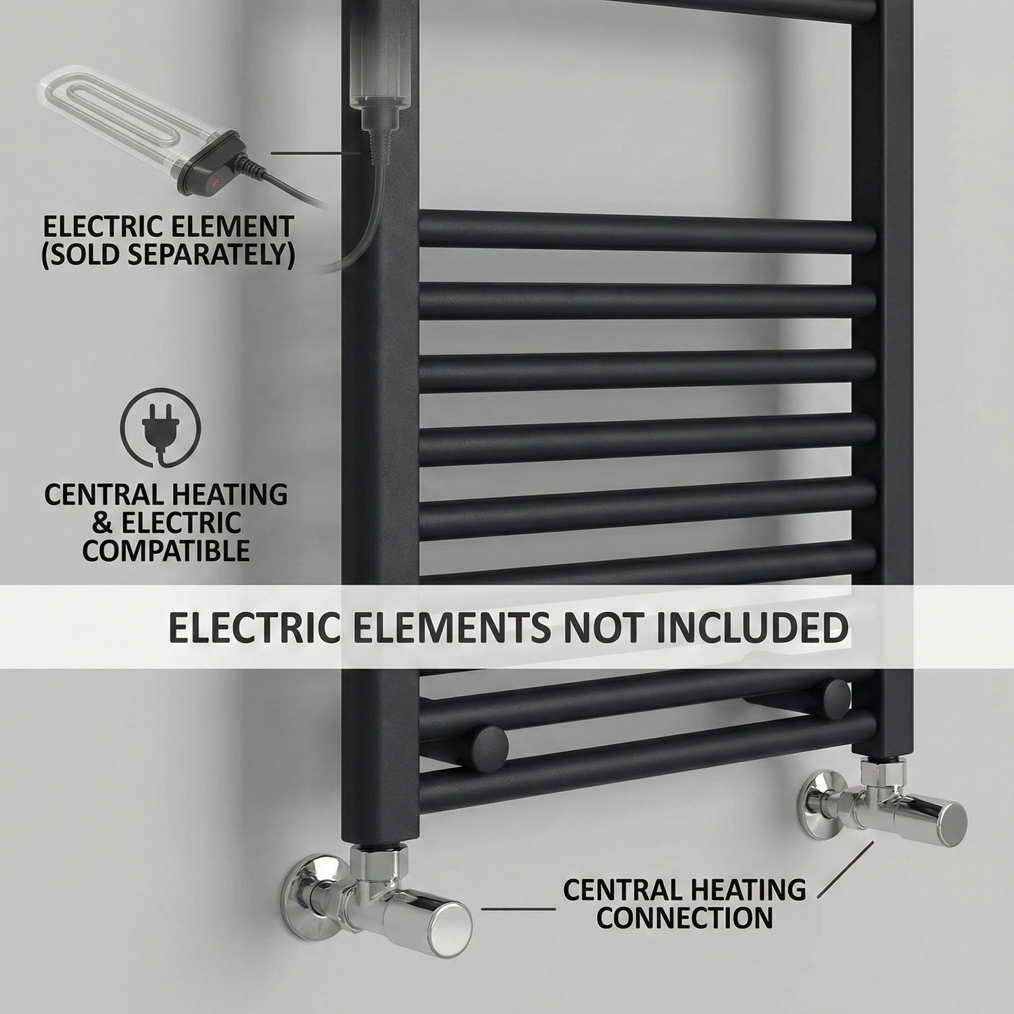 ARKO Black Heated Towel Rail 500x800mm – Wall Mounted Ladder Radiator