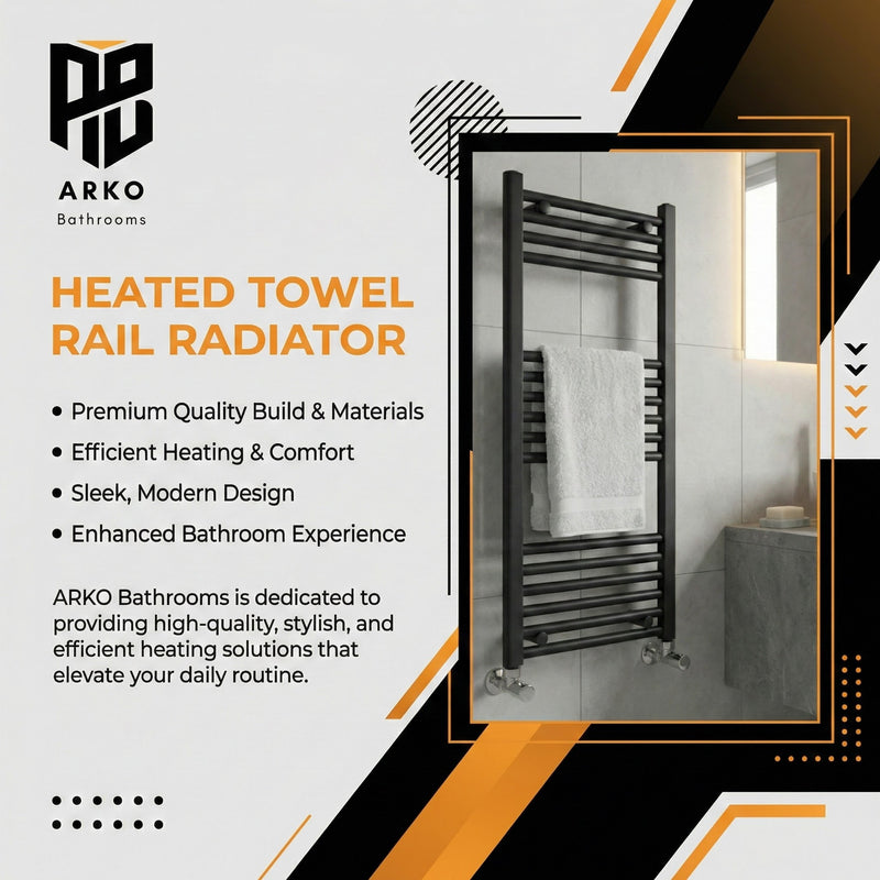 ARKO Black Heated Towel Rail 400x1000mm – Wall Mounted Ladder Radiator