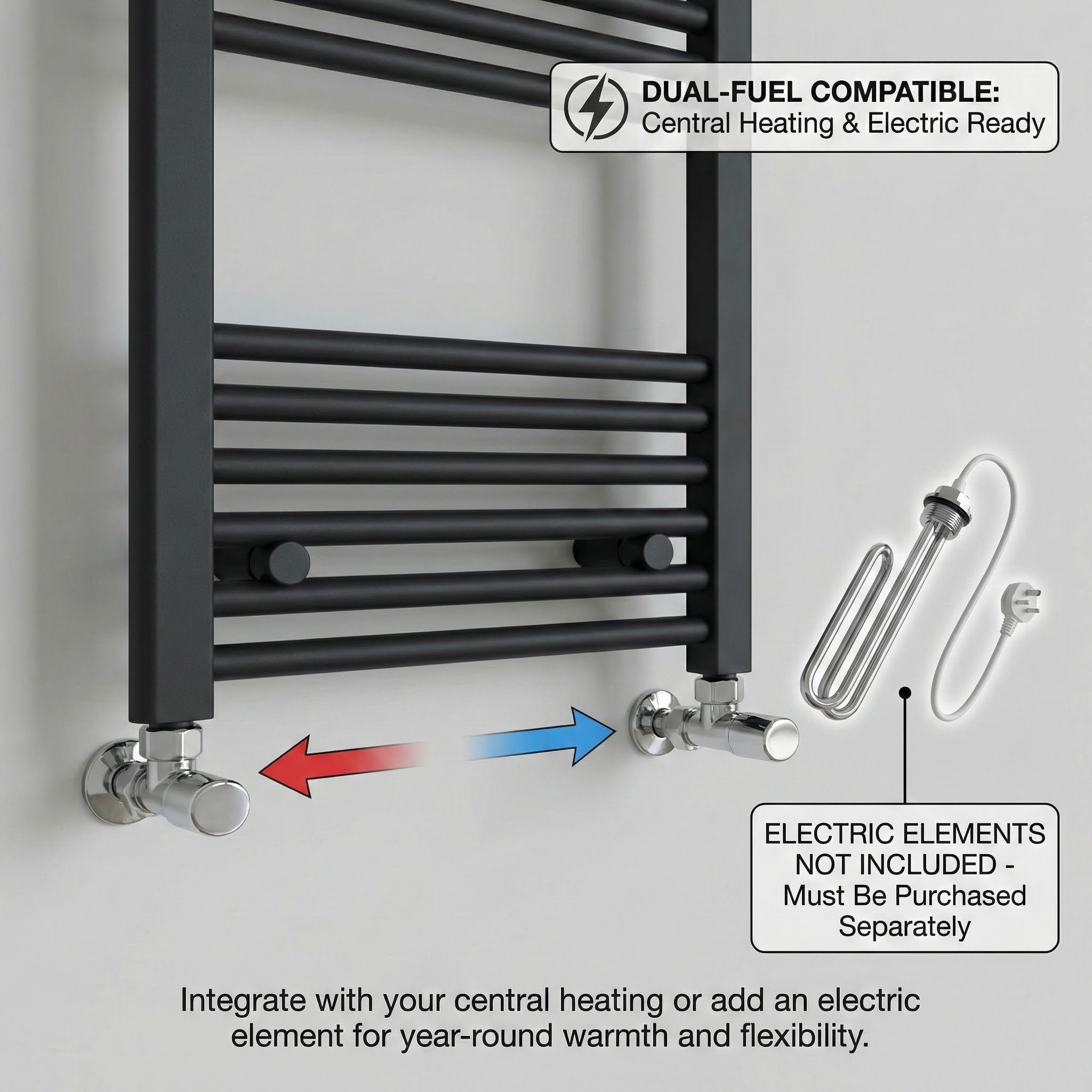 ARKO Black Heated Towel Rail 600x1000mm – Wall Mounted Ladder Radiator