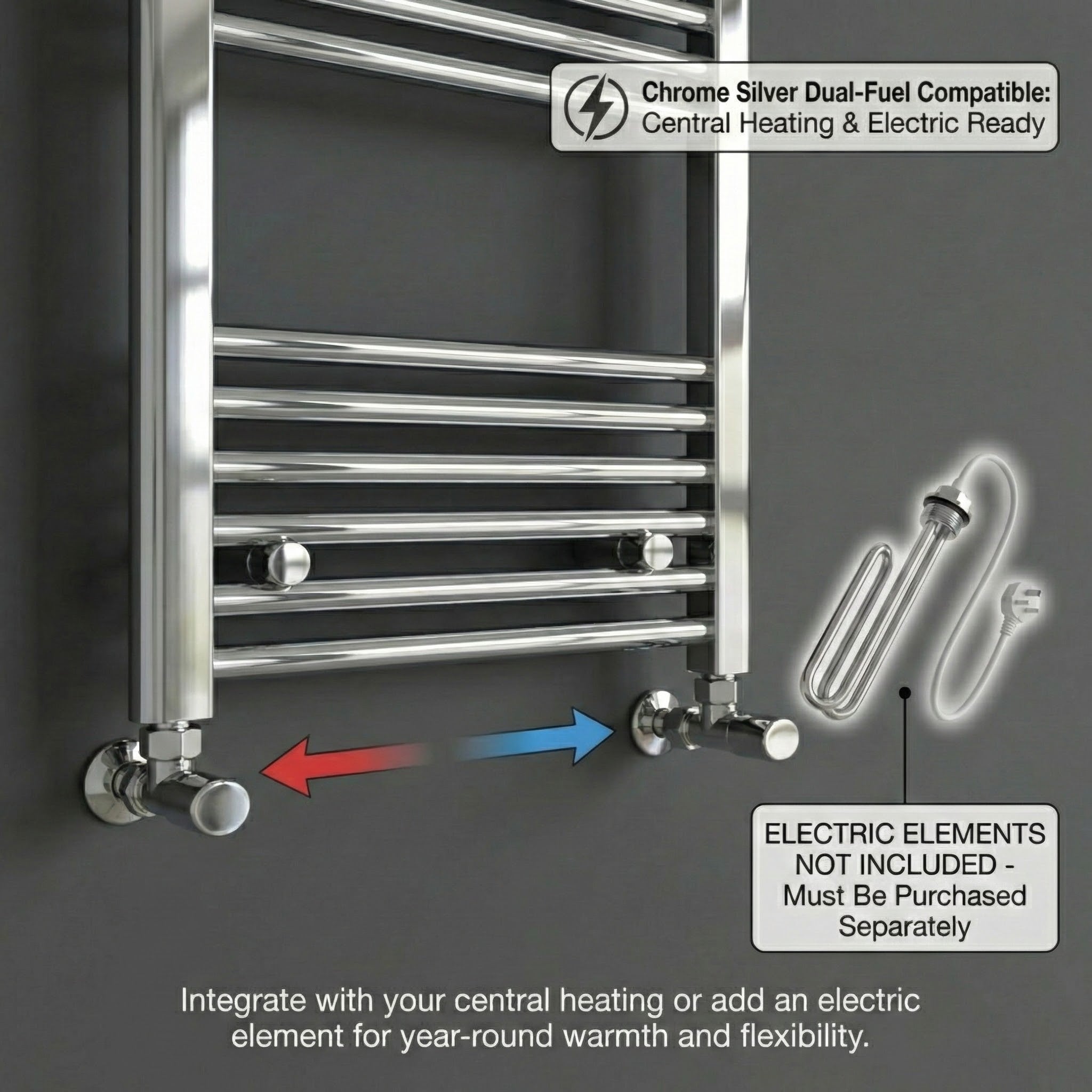 ARKO Chrome Heated Towel Rail 600x1000mm – Wall Mounted Ladder Radiator
