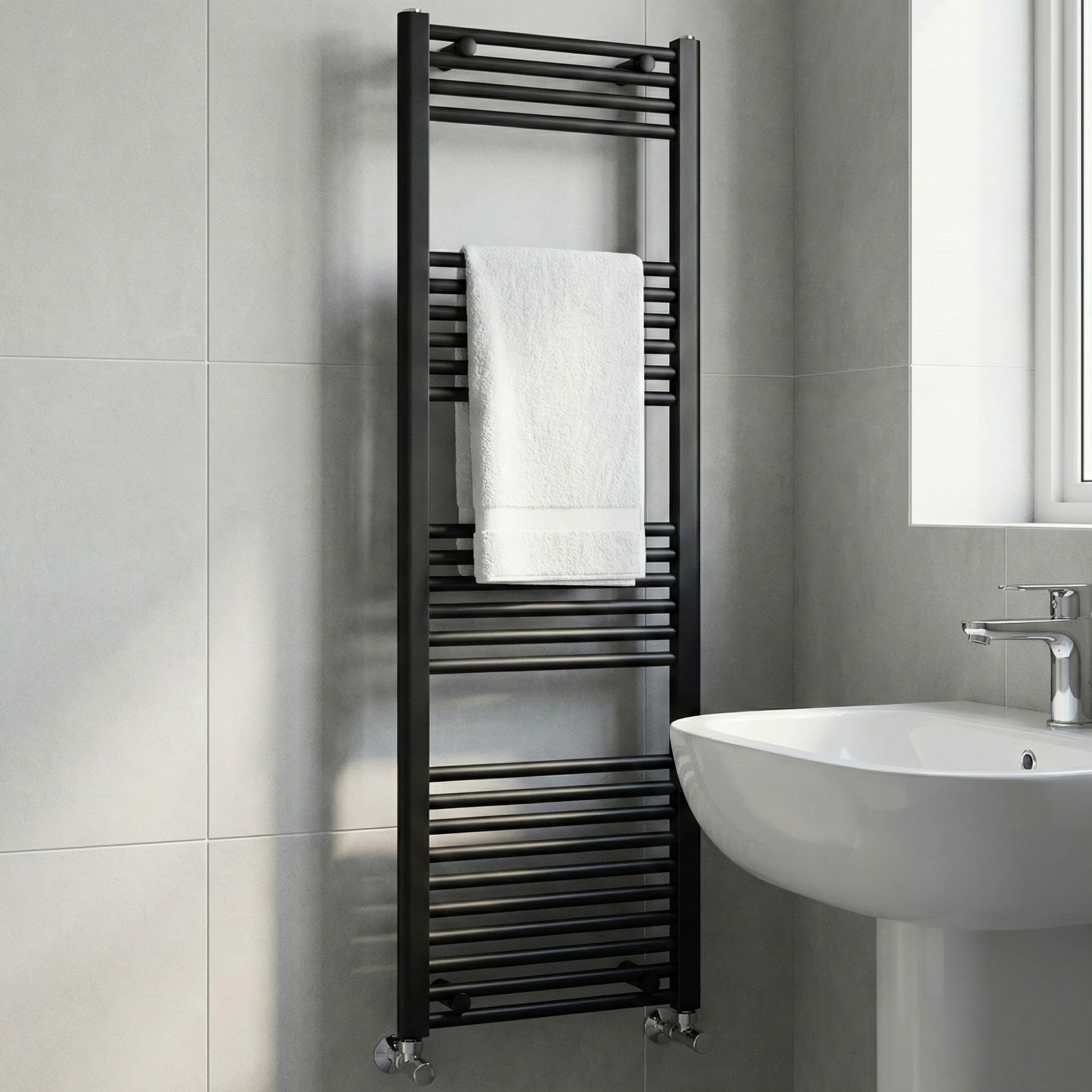 ARKO Black Heated Towel Rail 400x1200mm – Wall Mounted Ladder Radiator