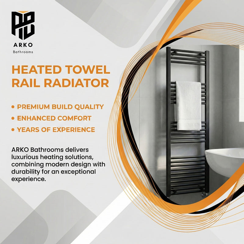 ARKO Black Heated Towel Rail 400x1200mm – Wall Mounted Ladder Radiator