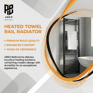 Arko Heated Towel Rail – Matt Black – 500 x 1600mm – Straight Bars
