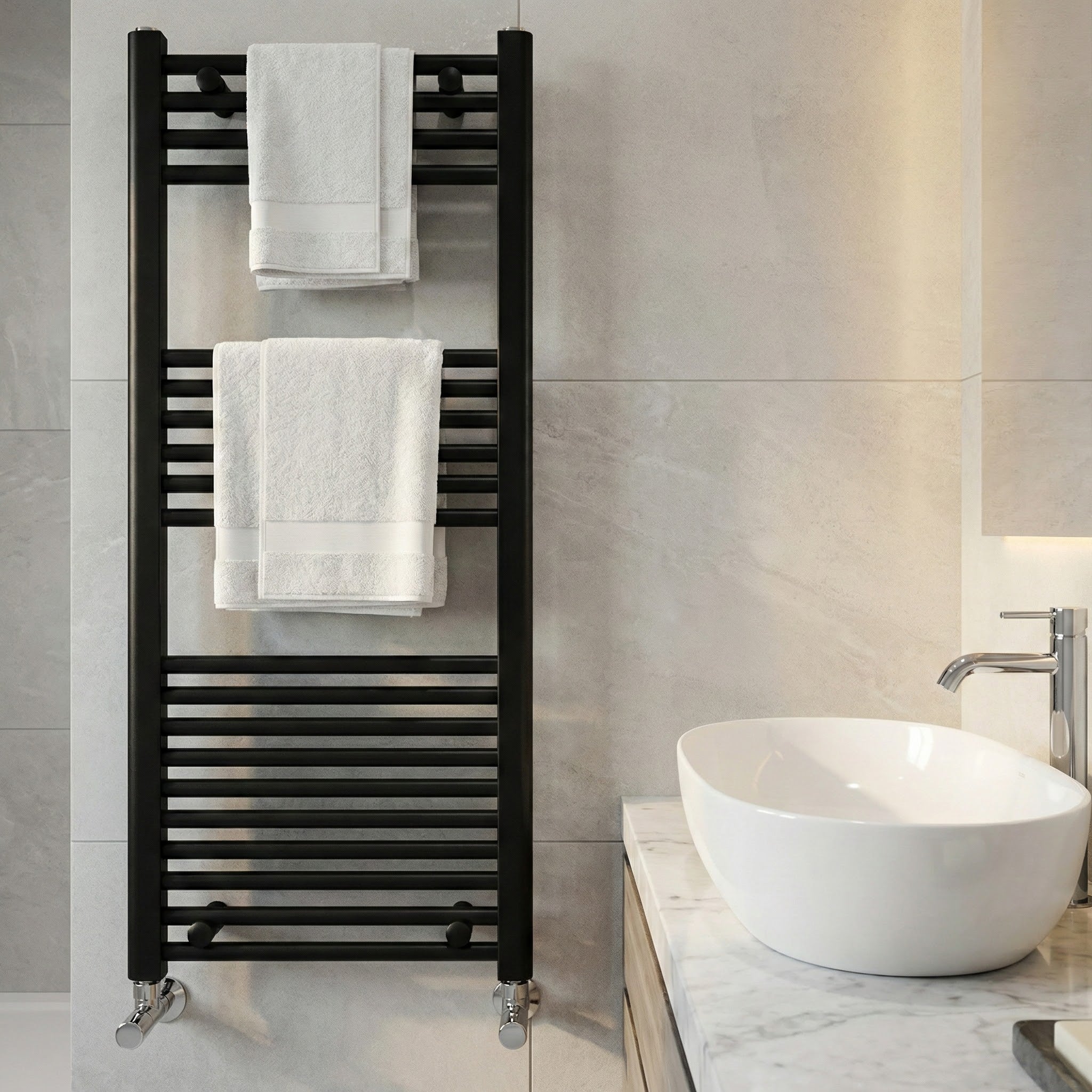 ARKO Black Heated Towel Rail 400x1600mm – Wall Mounted Ladder Radiator