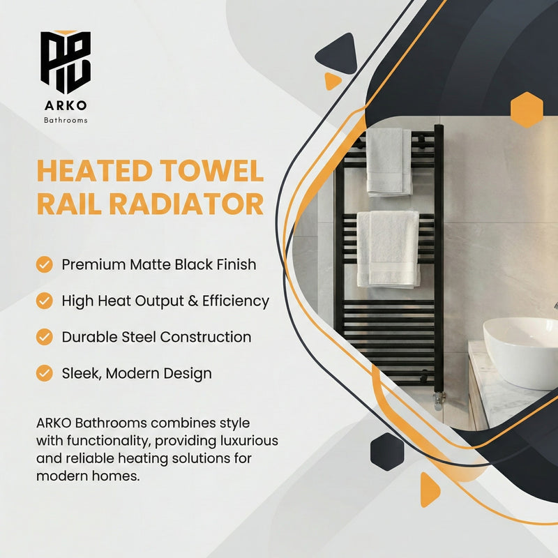 ARKO Black Heated Towel Rail 400x1600mm – Wall Mounted Ladder Radiator