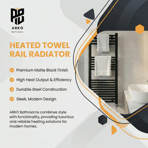ARKO Black Heated Towel Rail 500x1200mm – Wall Mounted Ladder Radiator