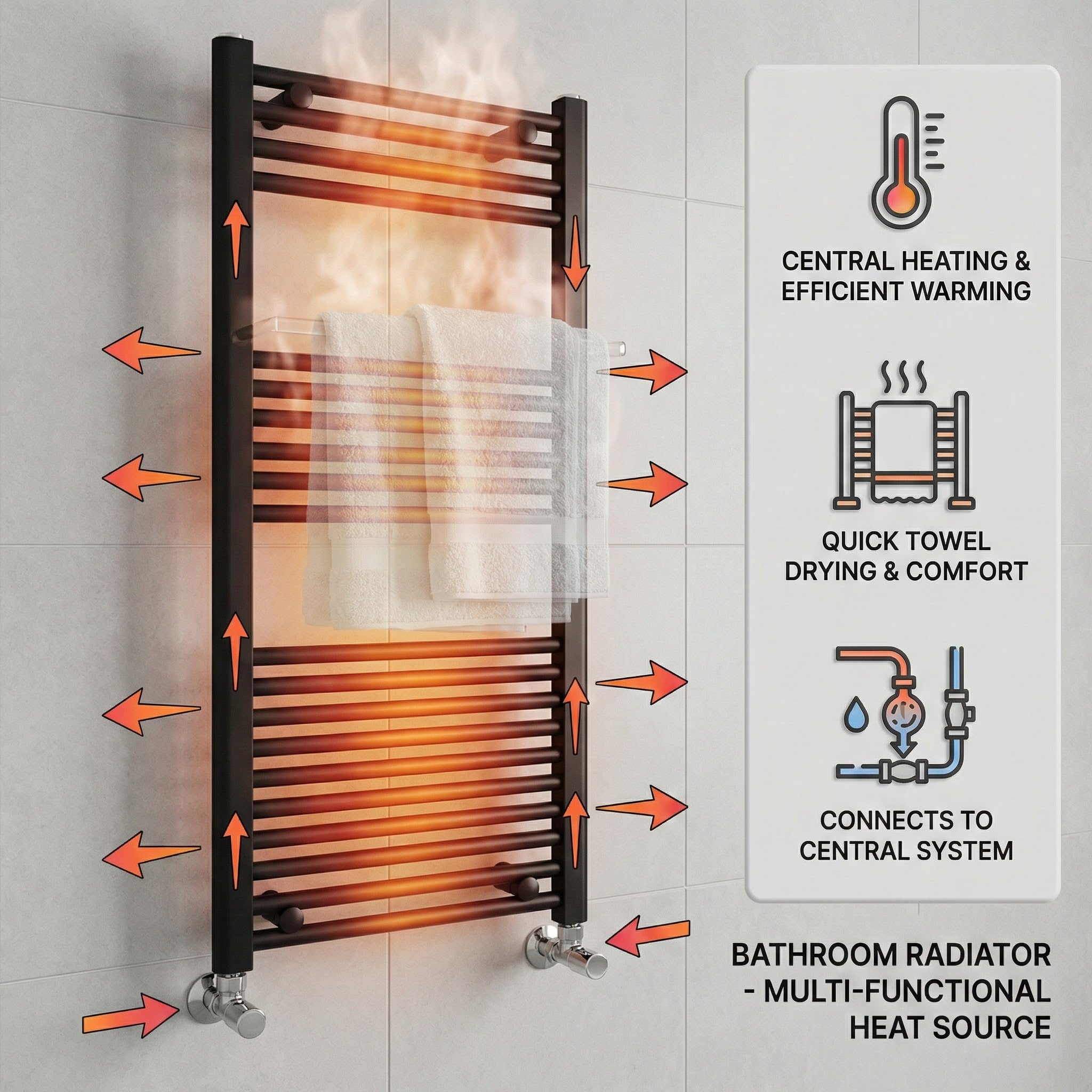 ARKO Black Heated Towel Rail 500x1200mm – Wall Mounted Ladder Radiator
