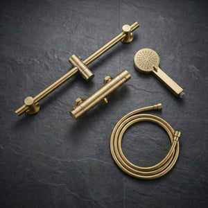 Arko Thermostatic Shower Mixer with Adjustable Riser Kit Exposed Round Shower – Brass