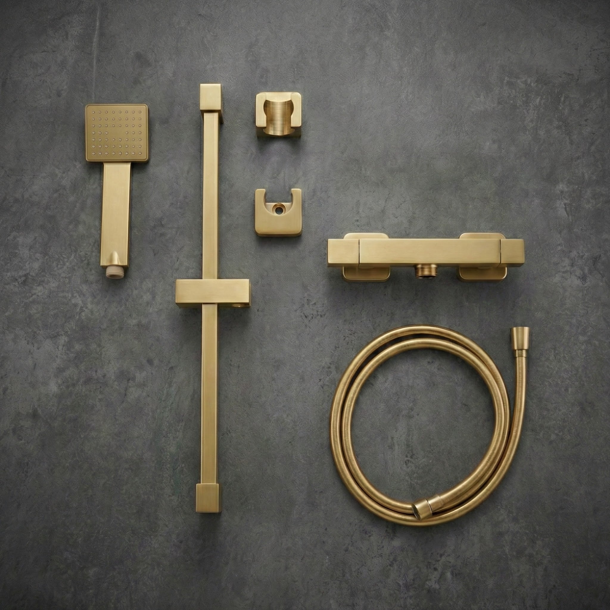 Arko Thermostatic Shower Mixer with Adjustable Riser Kit Exposed Square Shower – Brass