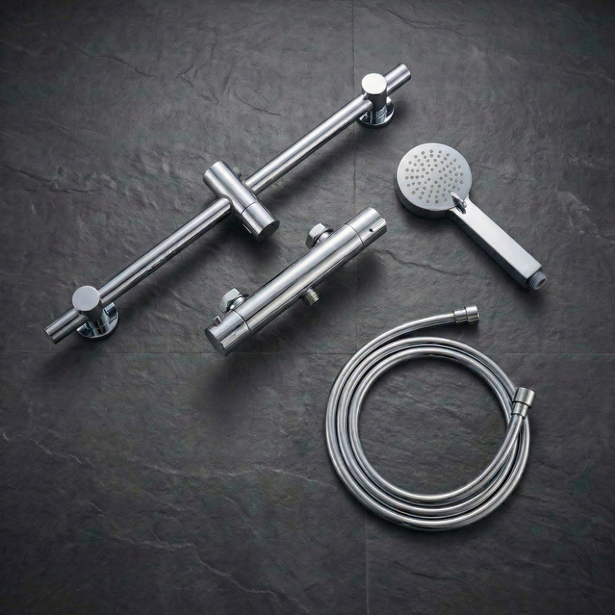 Arko Thermostatic Shower Mixer with Adjustable Riser Kit Exposed Round Shower – Chrome