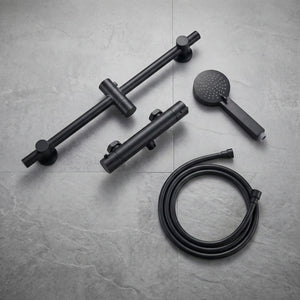 Arko Thermostatic Shower Mixer with Adjustable Riser Kit Exposed Round Shower – Black