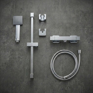 Arko Thermostatic Shower Mixer with Adjustable Riser Kit Exposed Square Shower – Chrome