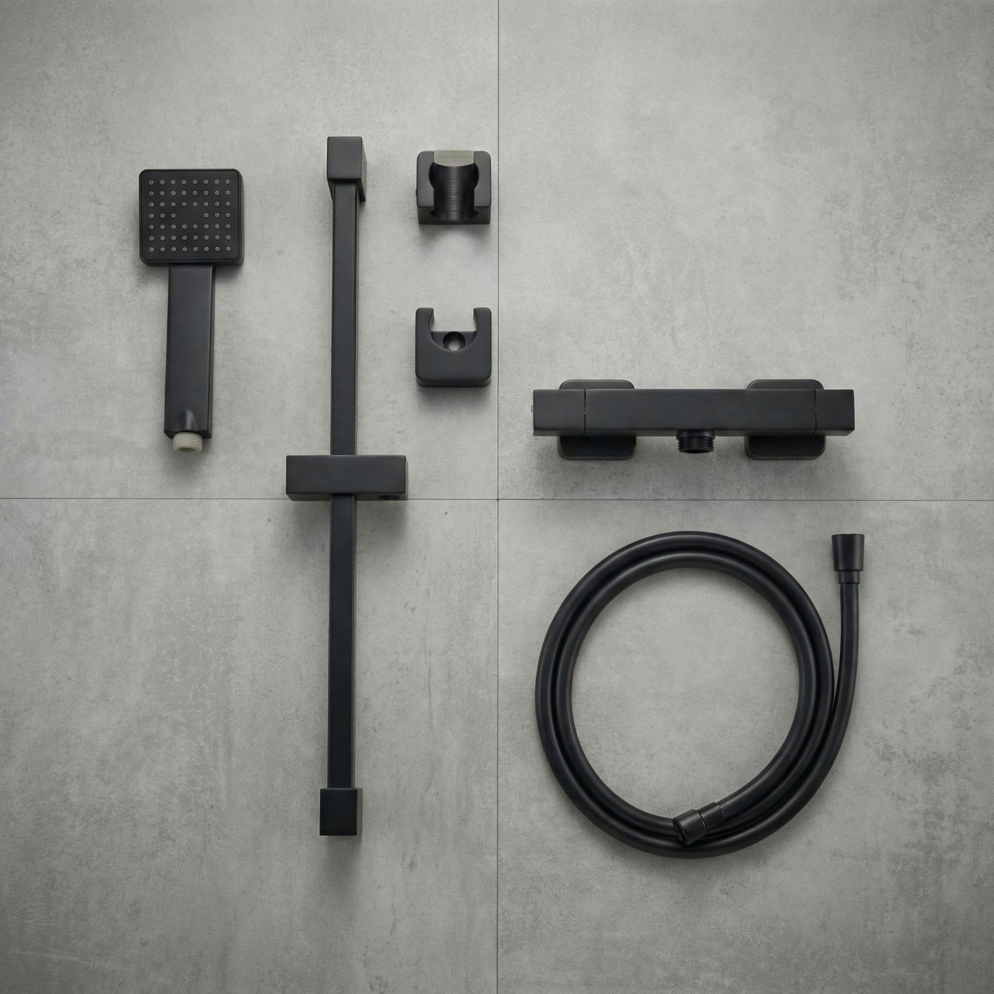 Arko Thermostatic Shower Mixer with Adjustable Riser Kit Exposed Square Shower –Black