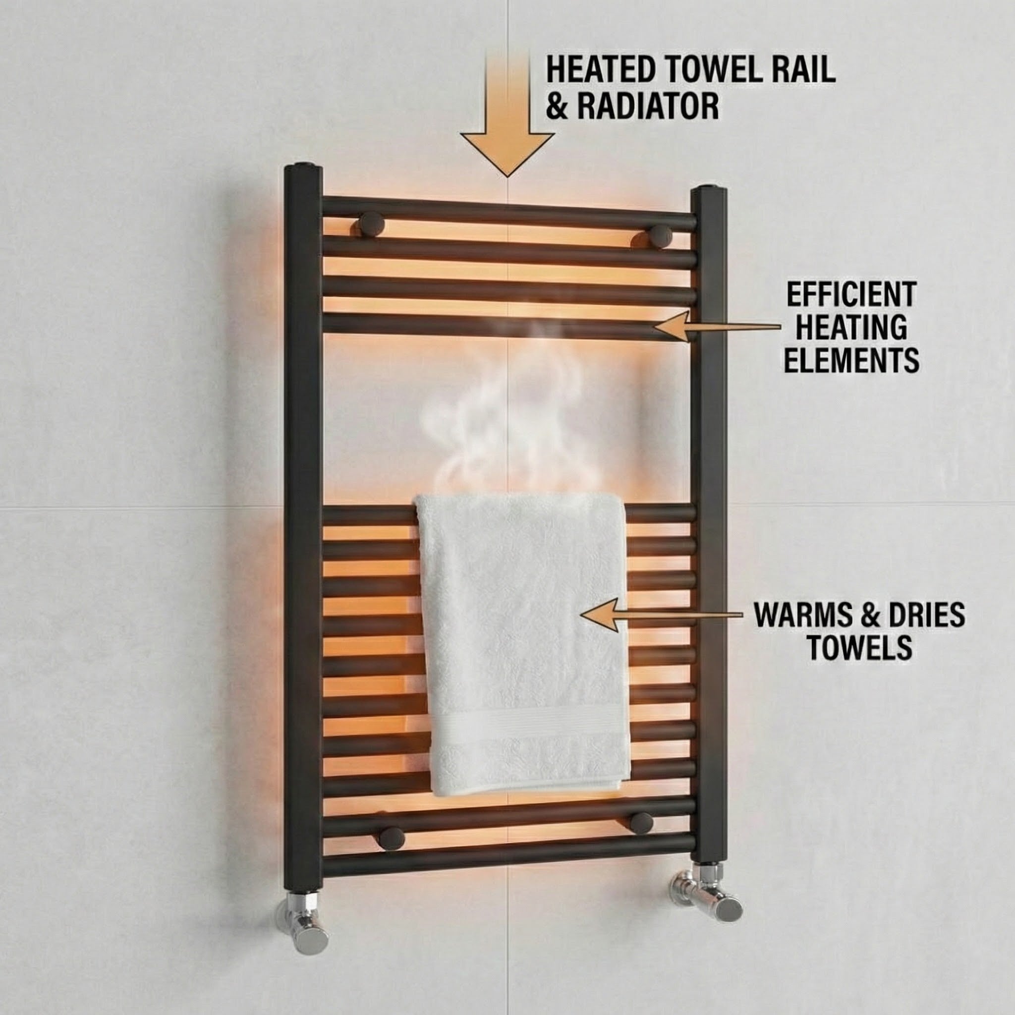 ARKO Black Heated Towel Rail 600x800mm – Wall Mounted Ladder Radiator