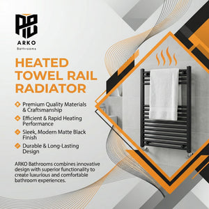 ARKO Black Heated Towel Rail 600x800mm – Wall Mounted Ladder Radiator