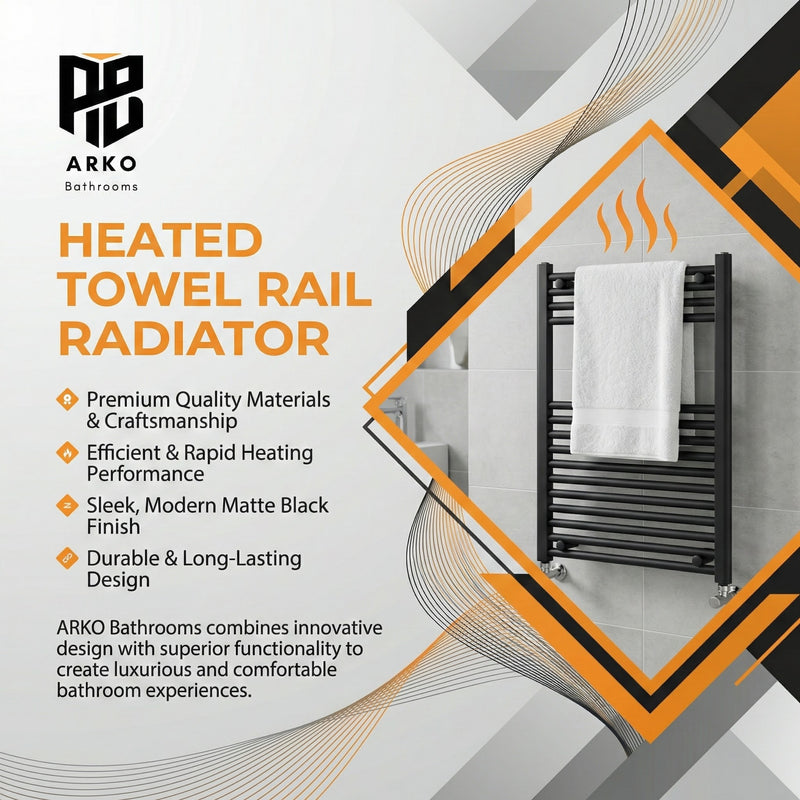 ARKO Black Heated Towel Rail 600x800mm – Wall Mounted Ladder Radiator