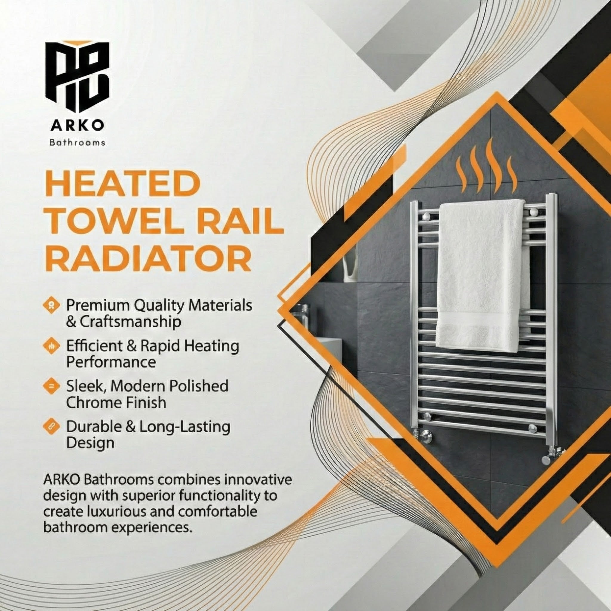 ARKO Chrome Heated Towel Rail 600x800mm – Wall Mounted Ladder Radiator