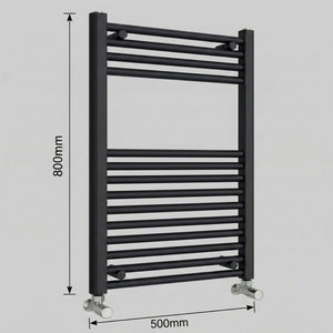 Arko Heated Towel Rail – 500 x 800mm – Straight Bars – Black