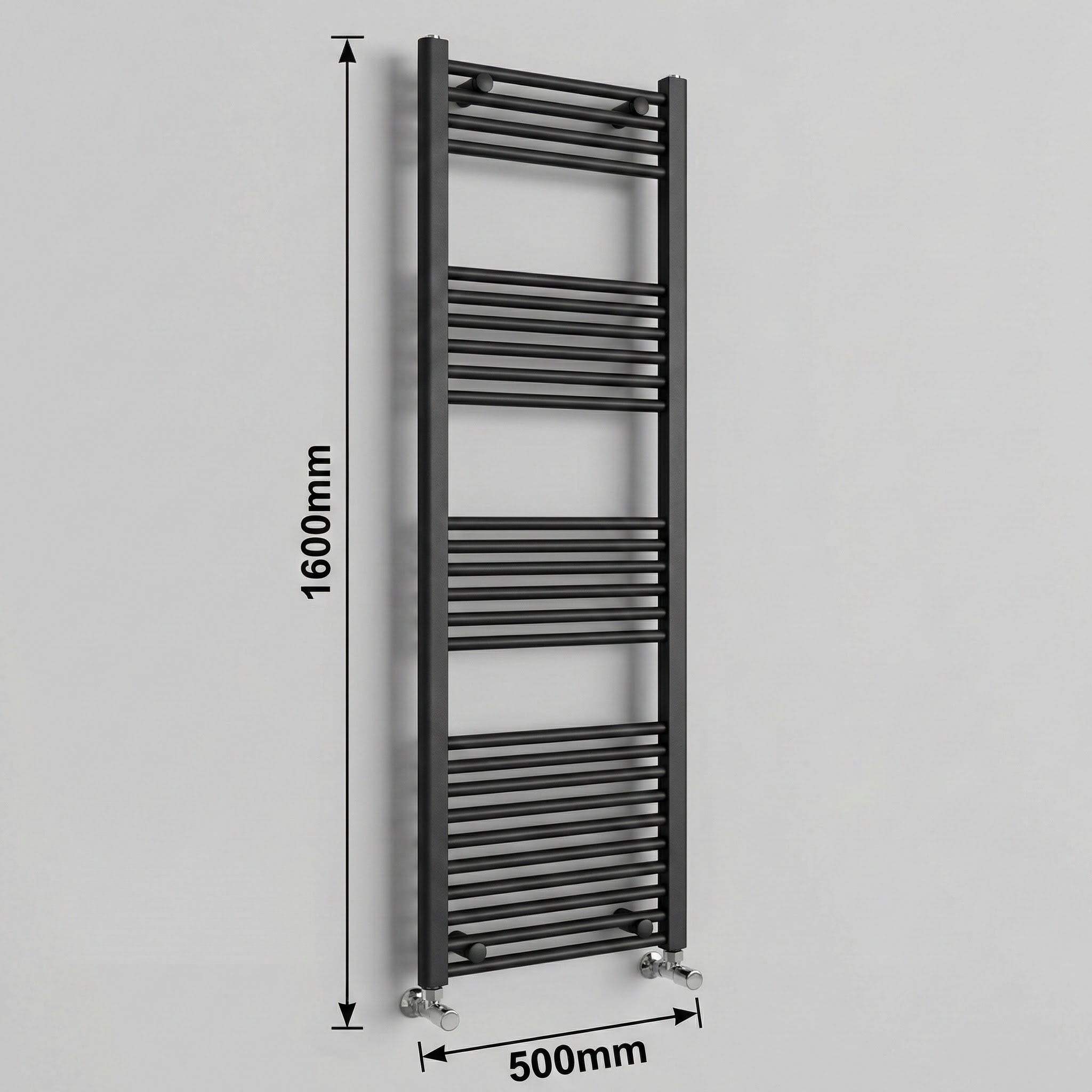 Arko Heated Towel Rail – Matt Black – 500 x 1600mm – Straight Bars