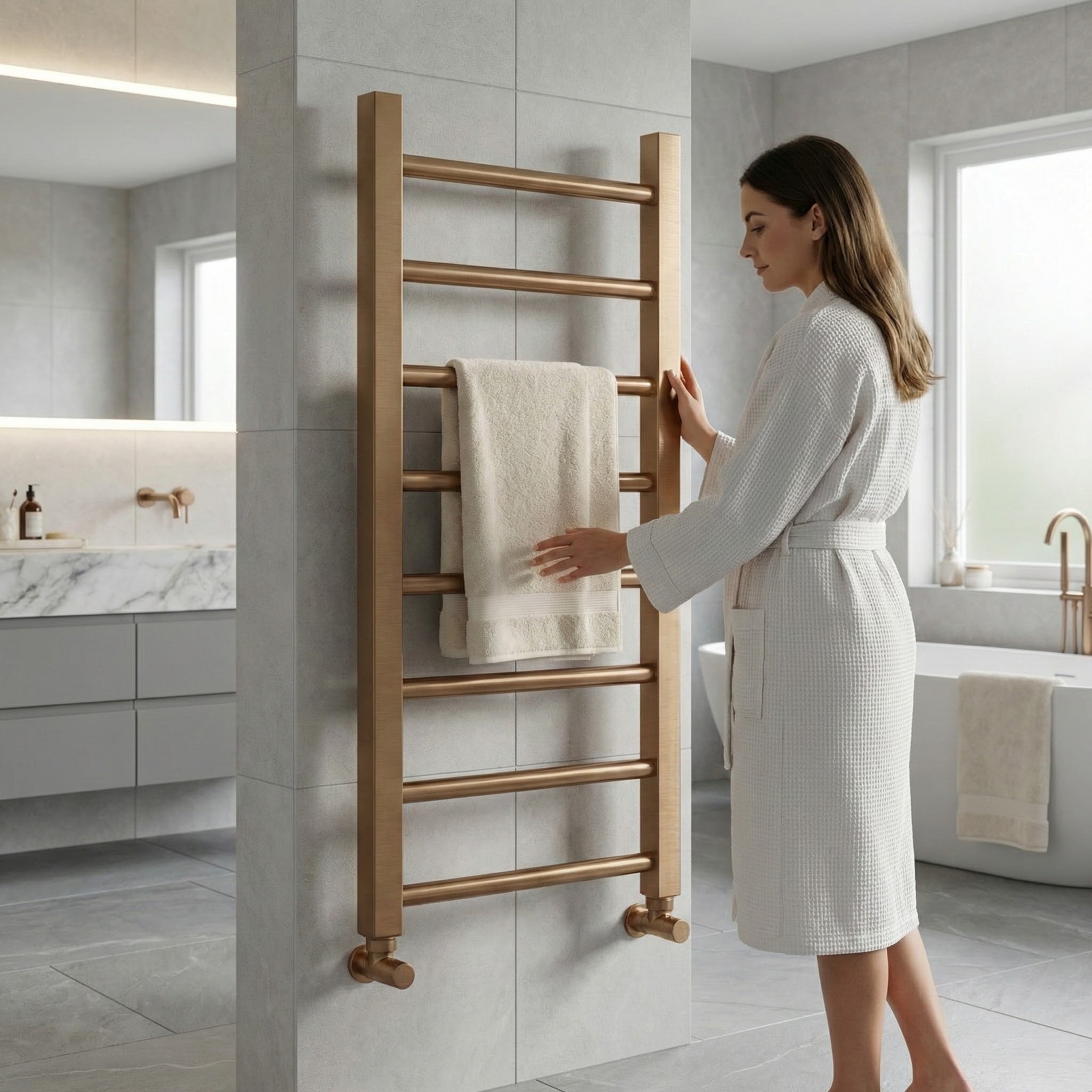 Arko Heated Towel Rail –Bronze– 500 x 800mm – Straight Bars