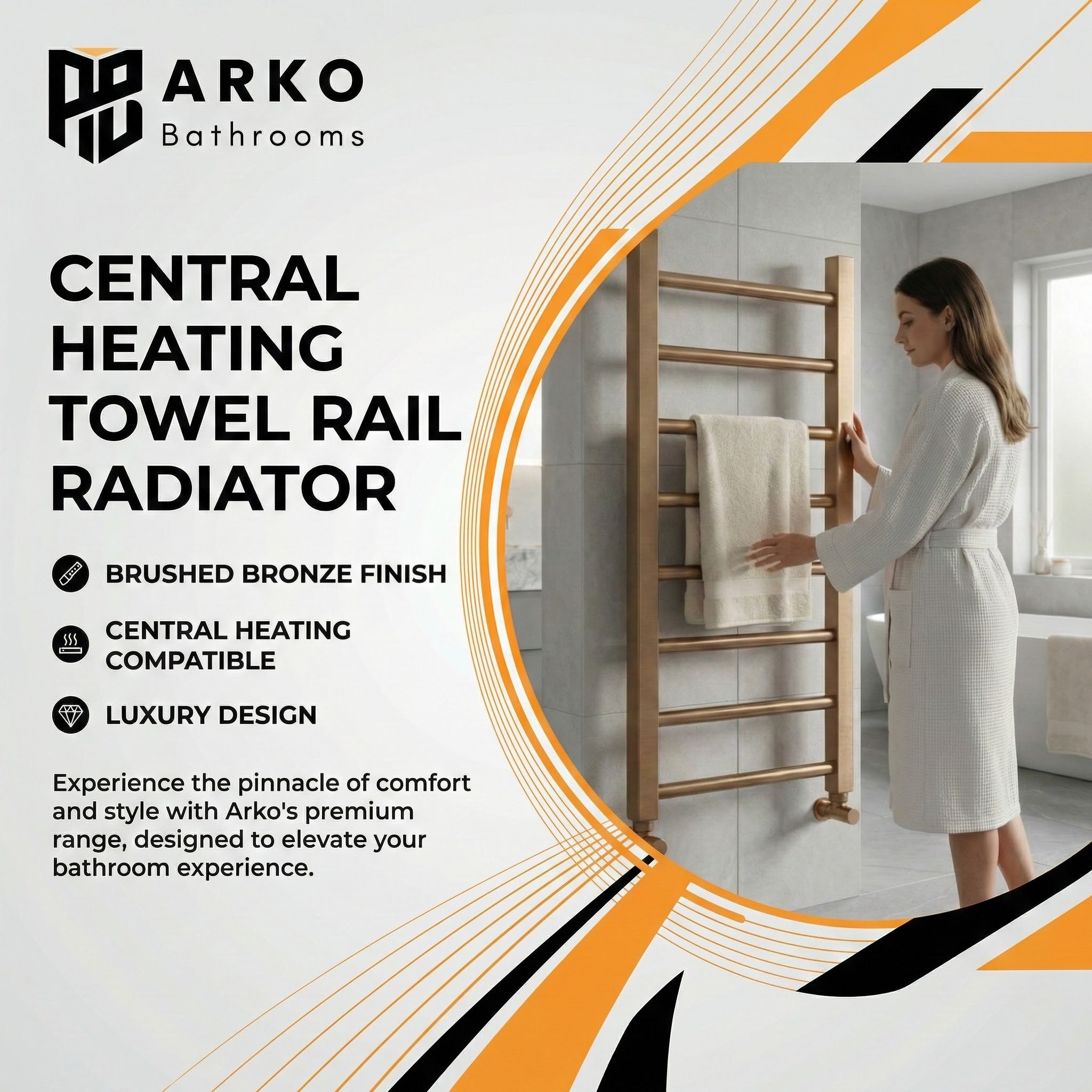Arko Heated Towel Rail –Bronze– 500 x 800mm – Straight Bars