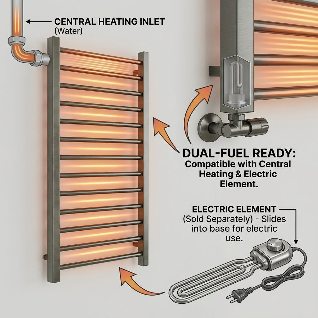 Arko Heated Towel Rail -Gumental– 500 x 1200mm – Straight Bars