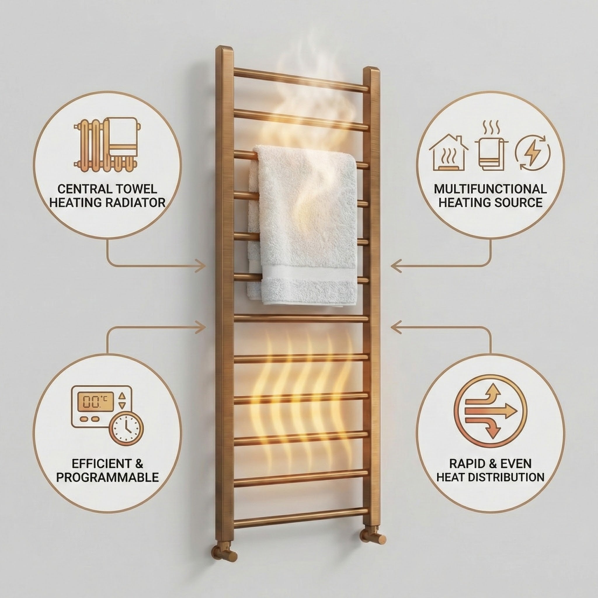 Arko Heated Towel Rail –Bronze– 500 x 1200mm – Straight Bars