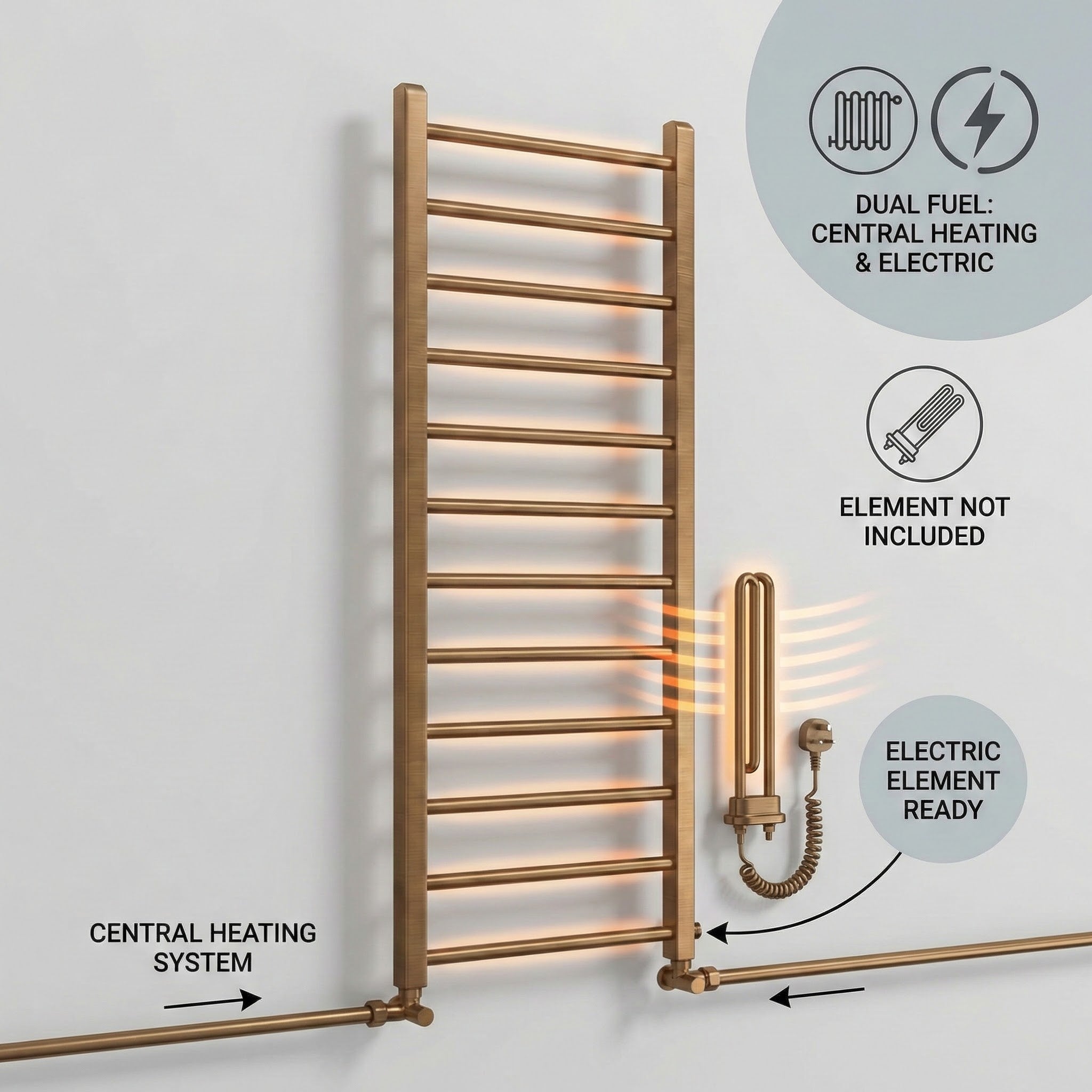 Arko Heated Towel Rail –Bronze– 500 x 1200mm – Straight Bars