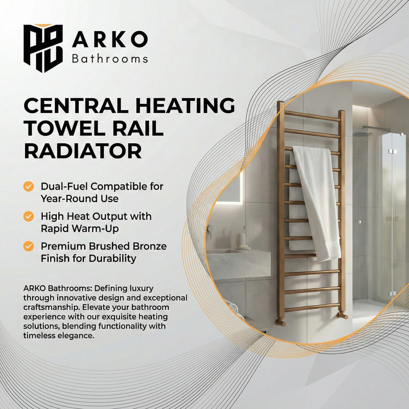 Arko Heated Towel Rail –Bronze– 500 x 1200mm – Straight Bars