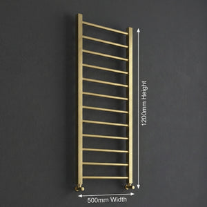 Arko Heated Towel Rail – Brass – 500 x 1200mm – Straight Bars