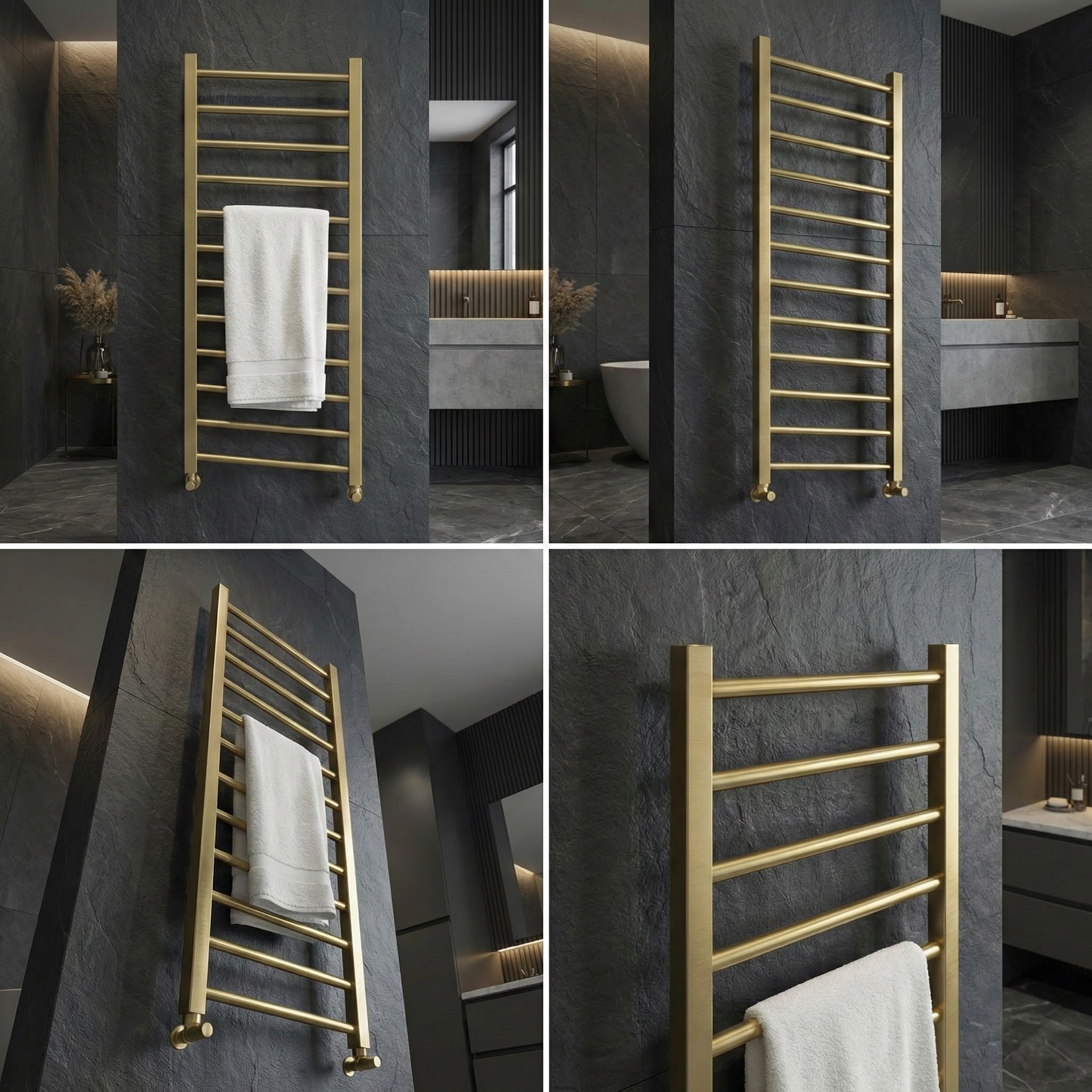 Arko Heated Towel Rail – Brass – 500 x 1200mm – Straight Bars