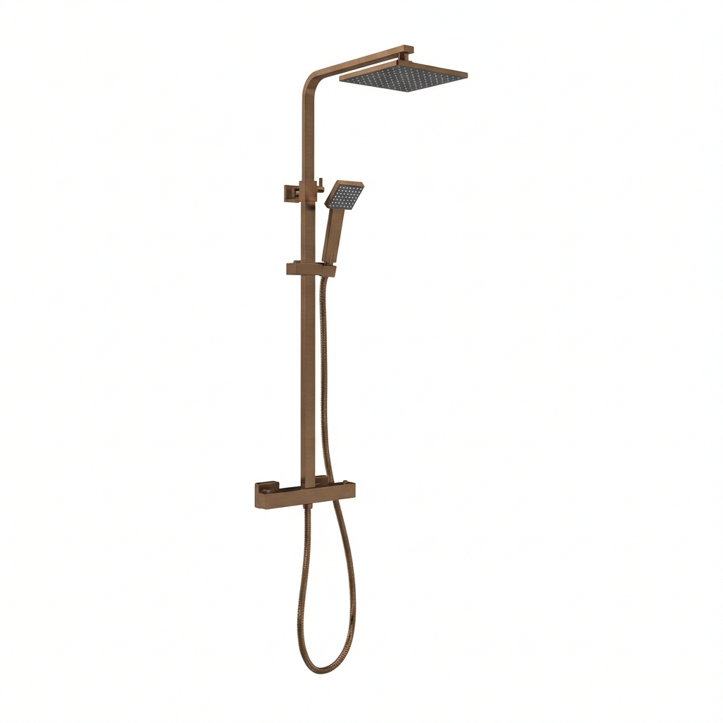 Arko Modern Square Thermostatic Shower – Bronze