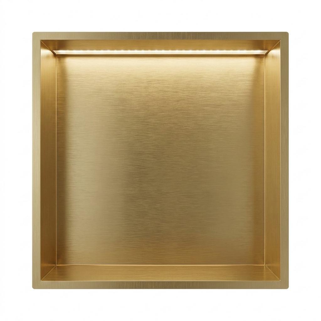 ARKO Shower Niche with LED Light Wall Insert, Bathroom Shower Storage Shelf, Brass