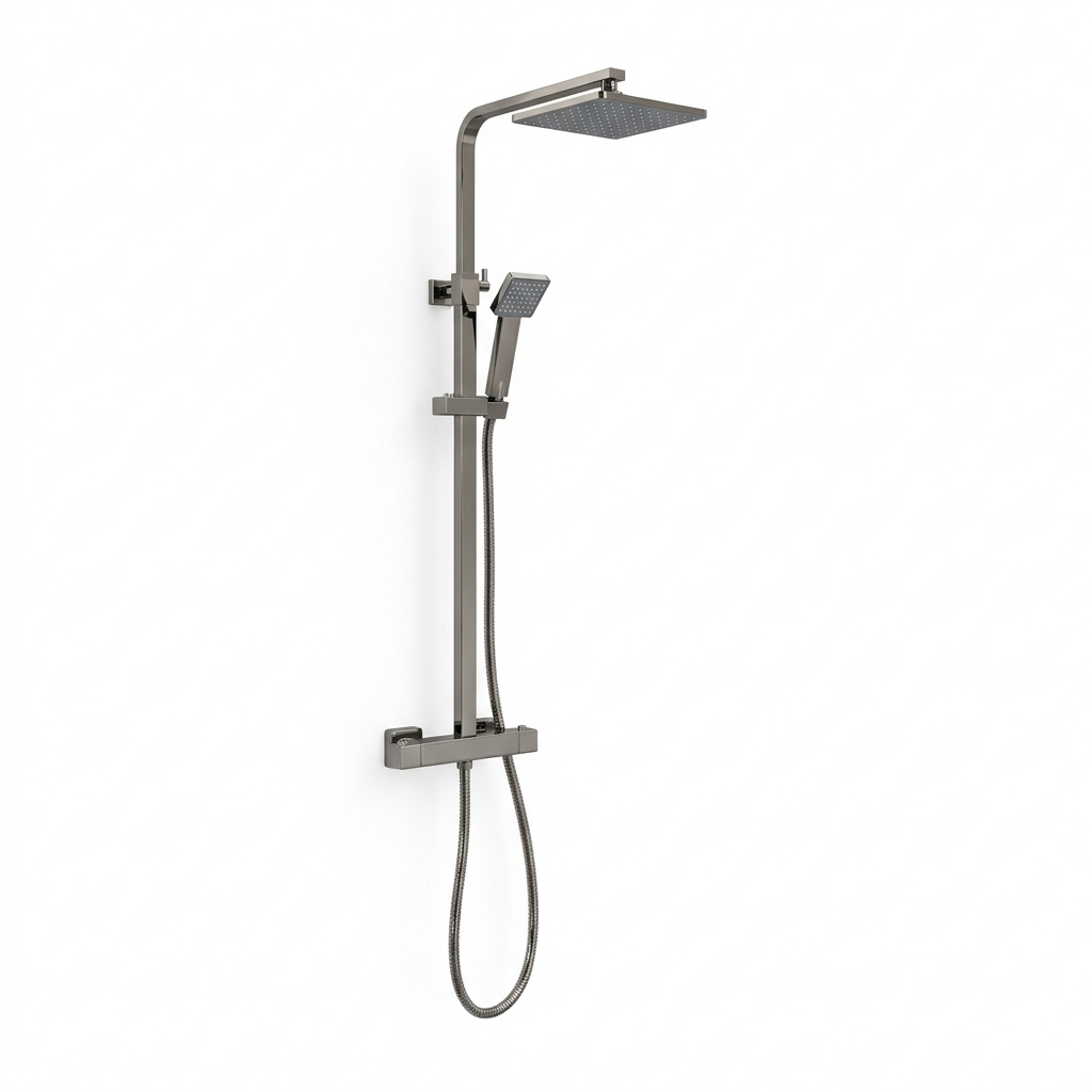 Arko Modern Square Thermostatic Shower – Gunmetal
