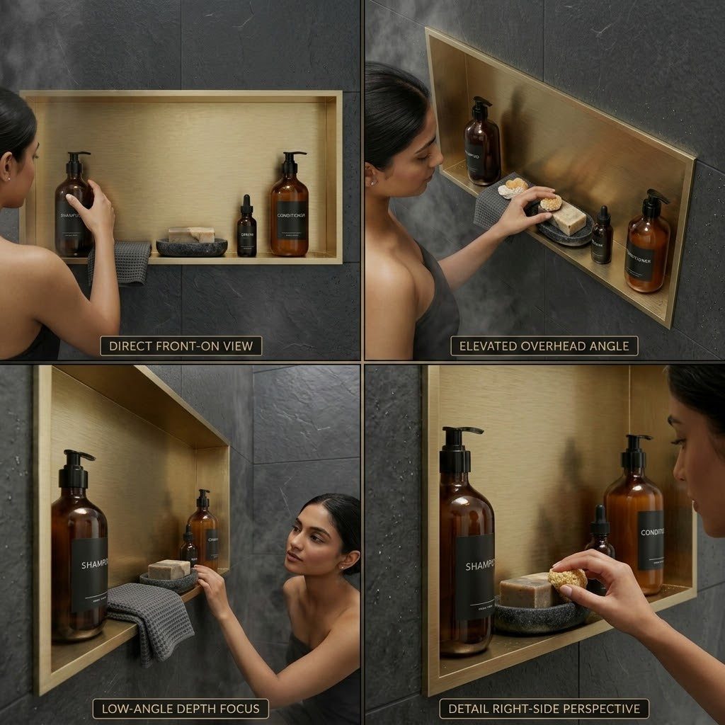 ARKO Stainless Steel Shower Niche Wall Insert, Bathroom Shower Storage Shelf, Brass