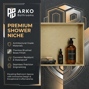 ARKO Stainless Steel Shower Niche Wall Insert, Bathroom Shower Storage Shelf, Brass