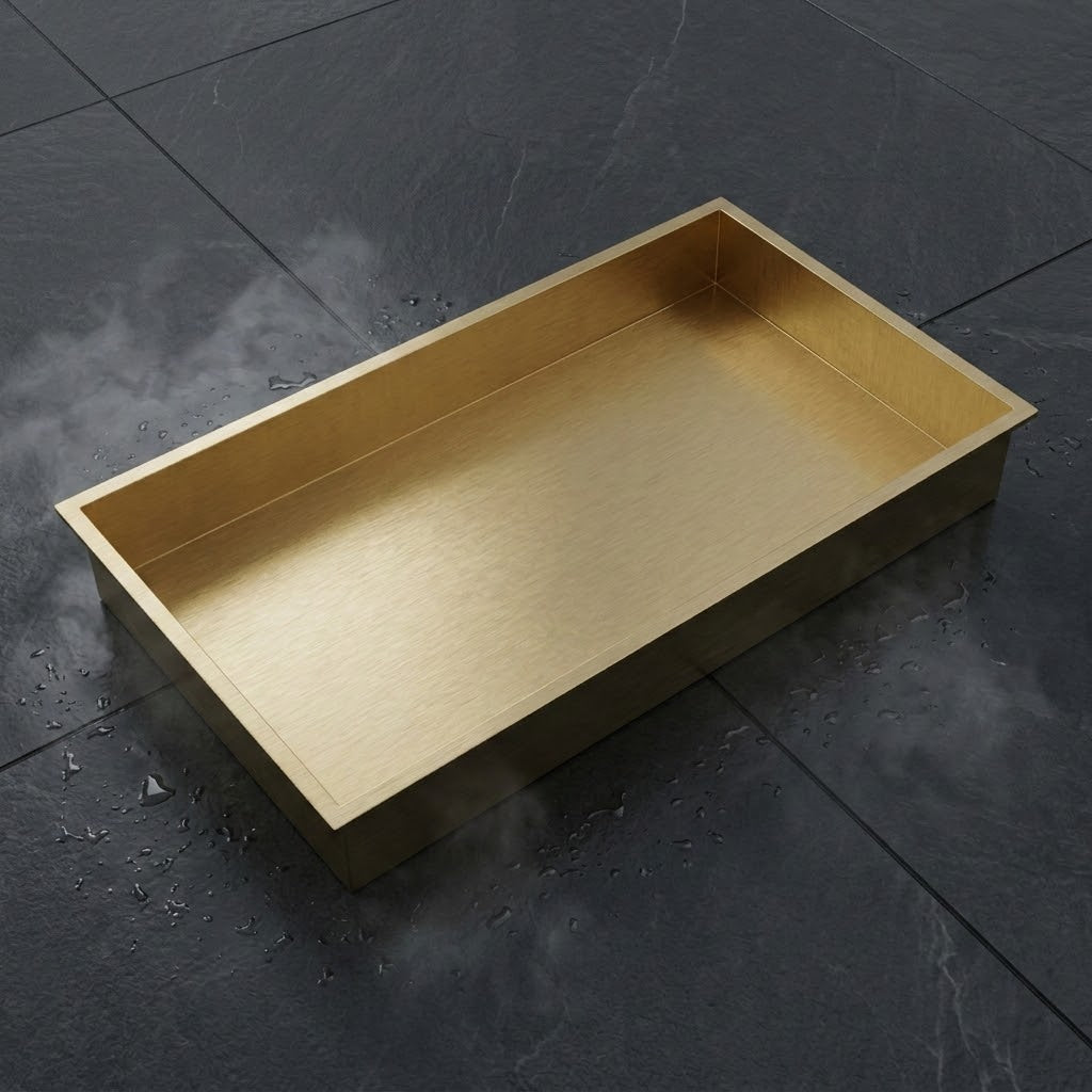 ARKO Stainless Steel Shower Niche Wall Insert, Bathroom Shower Storage Shelf, Brass