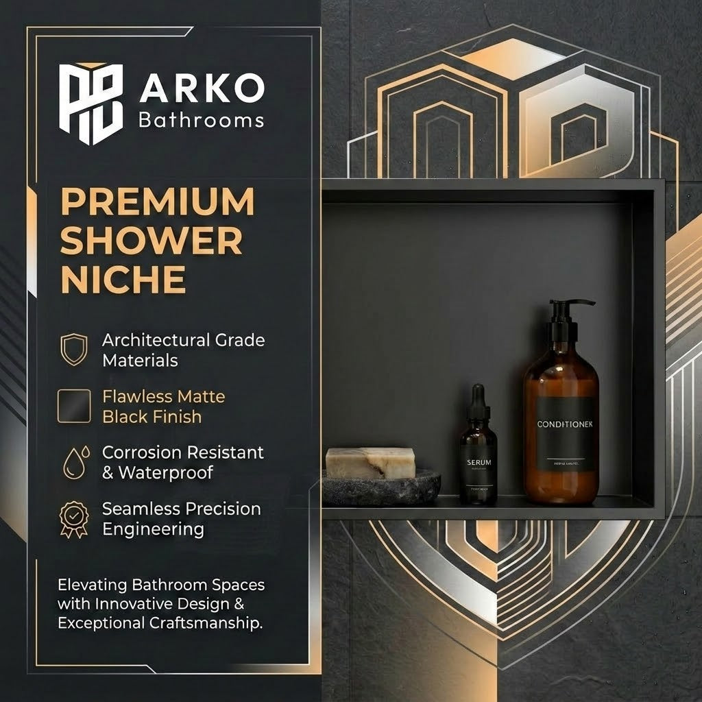 ARKO Stainless Steel Shower Niche Wall Insert, Bathroom Shower Storage Shelf, Black