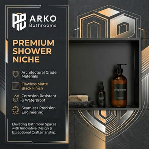 ARKO Stainless Steel Shower Niche Wall Insert, Bathroom Shower Storage Shelf, Black