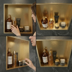 ARKO Stainless Steel Shower Niche Wall Insert, Bathroom Shower Storage Shelf, Brass