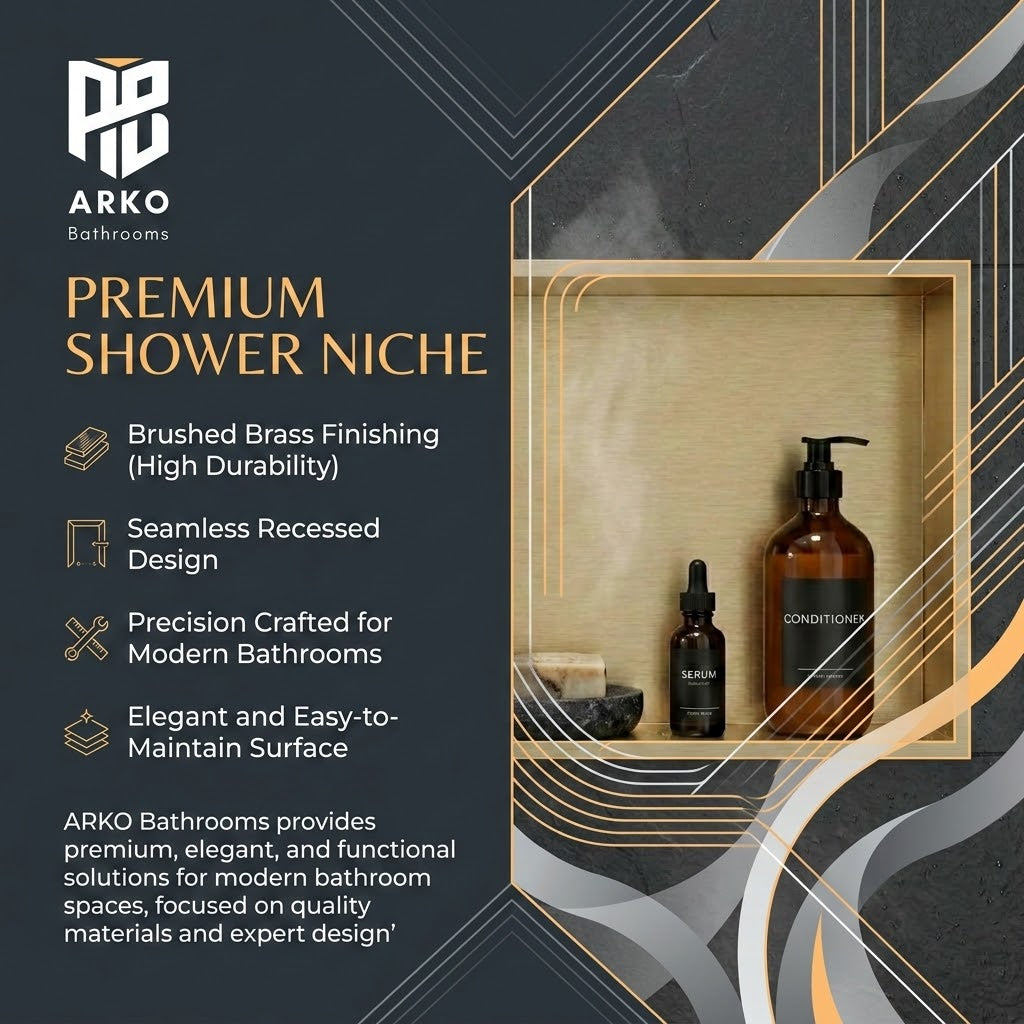 ARKO Stainless Steel Shower Niche Wall Insert, Bathroom Shower Storage Shelf, Brass