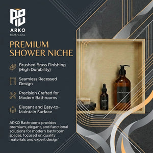 ARKO Stainless Steel Shower Niche Wall Insert, Bathroom Shower Storage Shelf, Brass