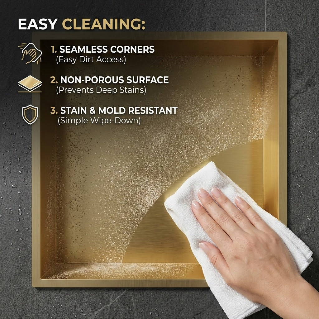 ARKO Stainless Steel Shower Niche Wall Insert, Bathroom Shower Storage Shelf, Brass