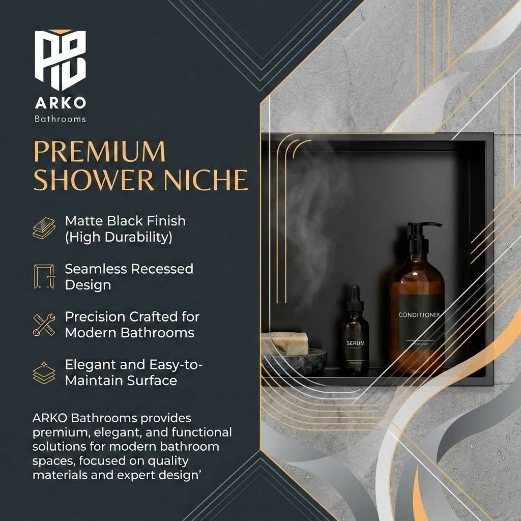 ARKO Shower Niche Wall Insert, Bathroom Shower Storage Shelf, Black
