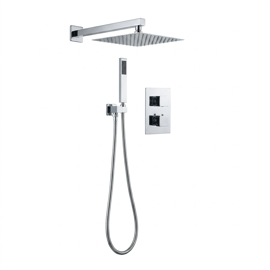 ARKO 2-Way Square Concealed Thermostatic Mixer Shower Dual Dial, Twin Head – Chrome