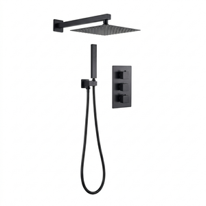 Square Concealed Thermostatic Shower System with Overhead & Handheld Options - Matt Black