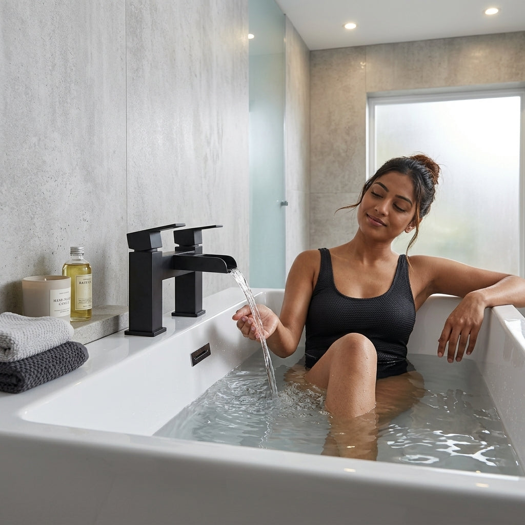 Waterfall Modern Bath Filler Taps- Black