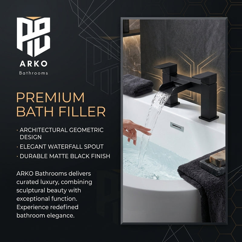 Waterfall Modern Bath Filler Taps- Black