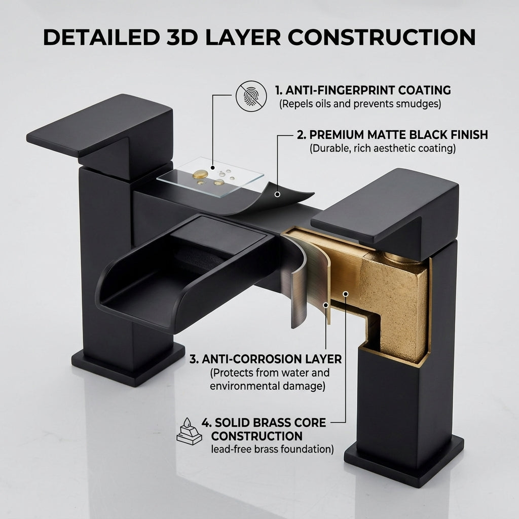 Waterfall Modern Bath Filler Taps- Black
