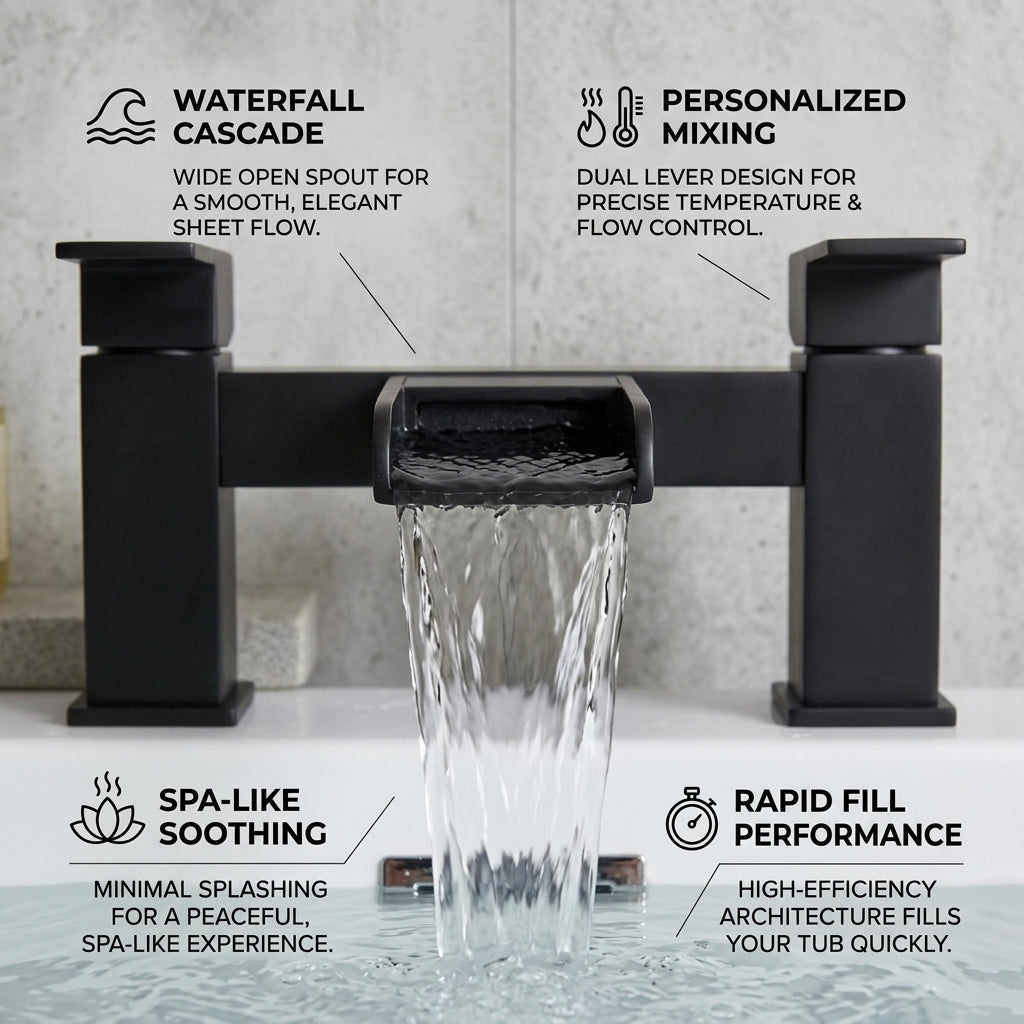 Waterfall Modern Bath Filler Taps- Black